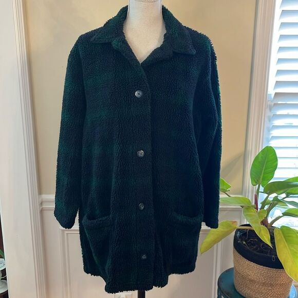 Liz & Co Plaid Fleece Coat - Picture 1 of 6